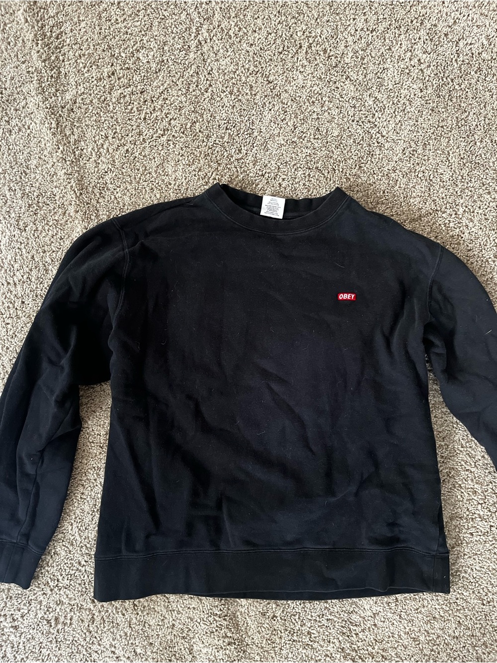 Obey Black Crewneck Sweatshirt with Small Red Logo